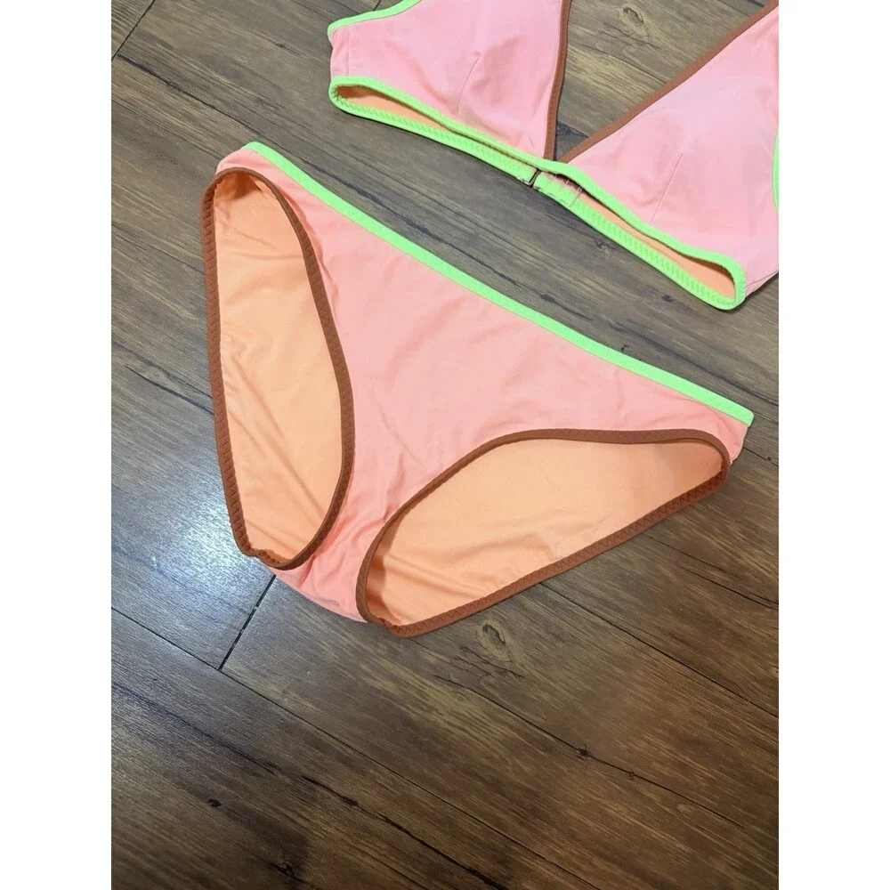 Aerie Bikini Set Scoop Top Medium Bottom Large Peach Orange Lime Green